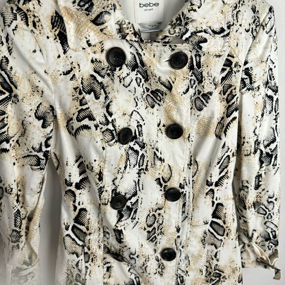 bebe Y2K Snake Skin Print Stretch Double Breasted Cotton Trench Coat Sz XS - Picture 3 of 13
